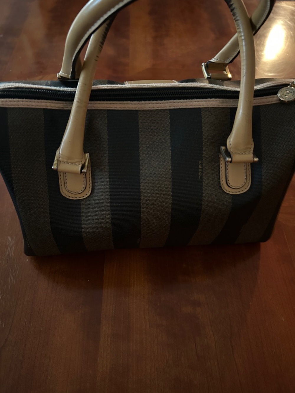 Fendi Striped Canvas Satchel in Tan and Black
Made in Italy 
Authentic - Picture 2 of 11